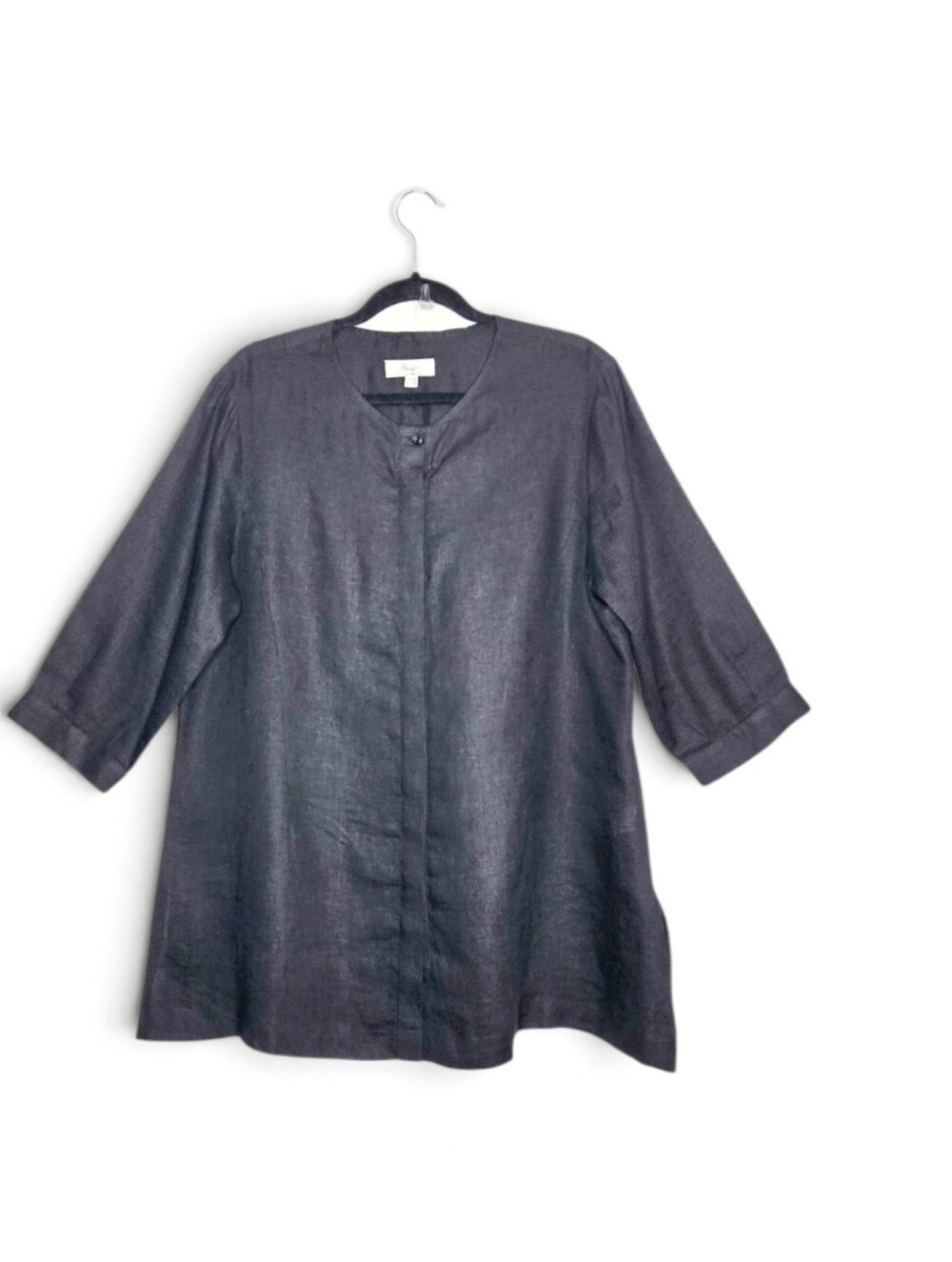 Bessi Linen Button Front Shirt. Black, Size 16